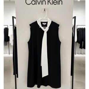 Calvin Klein Black Dress with White Tie Accent